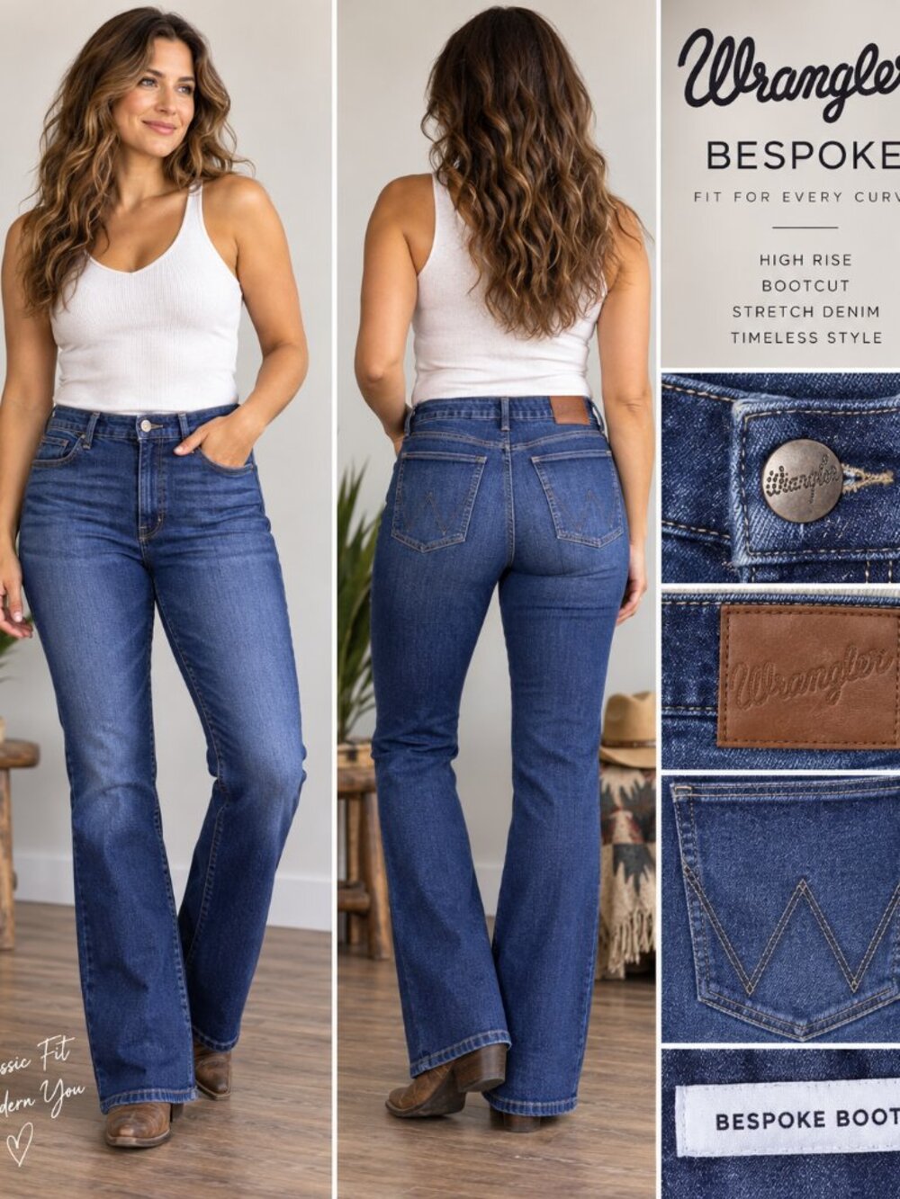 Wrangler BESPOKE Lacey Bootcut Jeans 34x32 Western Y2K High Rise Stretch